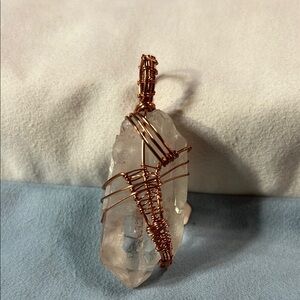Handcrafted Copper Wire Wrapped Clear Quartz Pendant